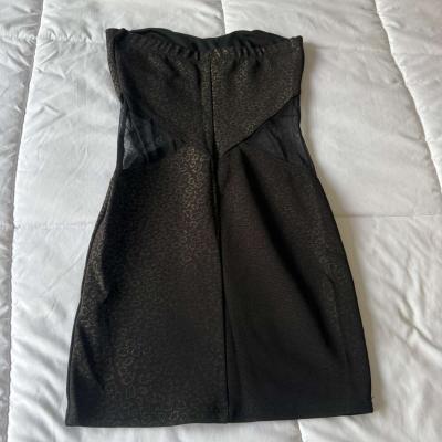 Strapless Black  Gold Animal Print Bodycon Dress with Mesh S - Thumbnail 3
