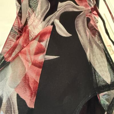 Olive Tree Black Sheer Floral Mesh Padded Bodysuit  Pink Ros - Thumbnail 4