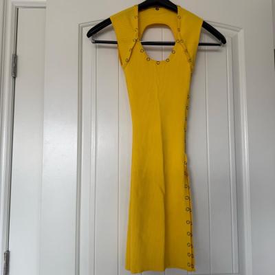 Mustard Yellow Ribbed SnapDetail Midi Dress  Cutout Back  Wo - Thumbnail 2