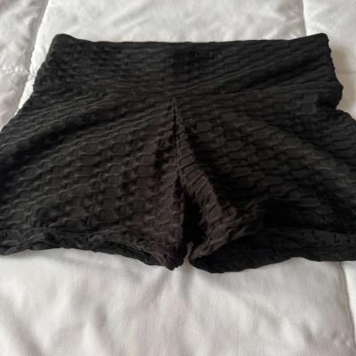 Black Textured HighWaisted Stretch Lounge Shorts  Smocked - Thumbnail 2