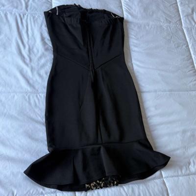 Glam Strapless Black Cocktail Dress with Gold Sequin Panel - Thumbnail 3