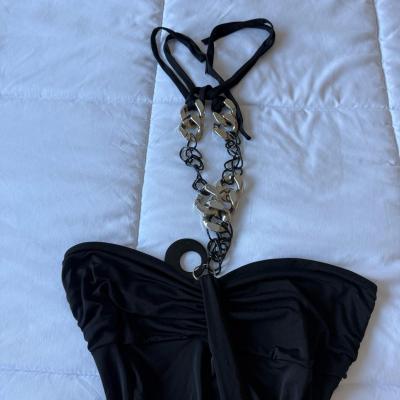 Black Chain Halter Top  Statement Metal Detail  Size Small - Thumbnail 2