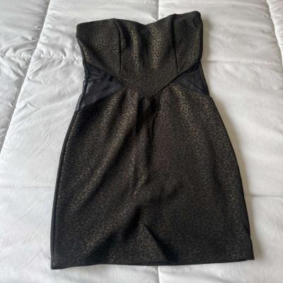 Strapless Black  Gold Animal Print Bodycon Dress with Mesh S - Thumbnail 5