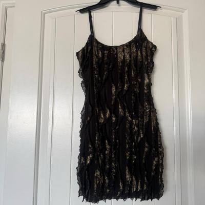 FOREVER 21 Twenty One Black  Gold Ruffled Mini Dress  Sheer - Thumbnail 3