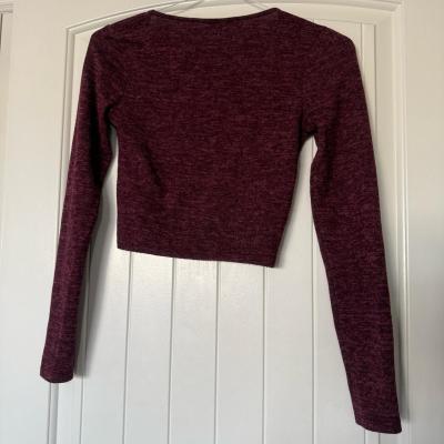 Forever 21 Burgundy Marled Cropped Henley Top  Long Sleeve S - Thumbnail 5