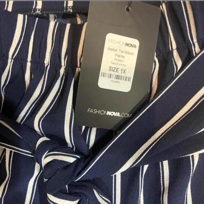 womens striped navy wide flared pants - Thumbnail 2