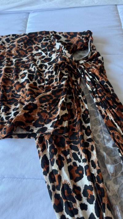 Brand New Windsor Leopard Print Asymmetrical Ruched Midi Ski - Thumbnail 2