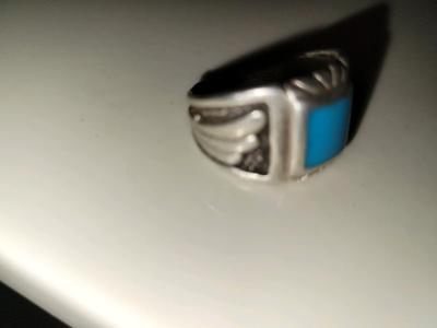Southwestern Style Sterling and Turquoise Vintage Ring - Thumbnail 5