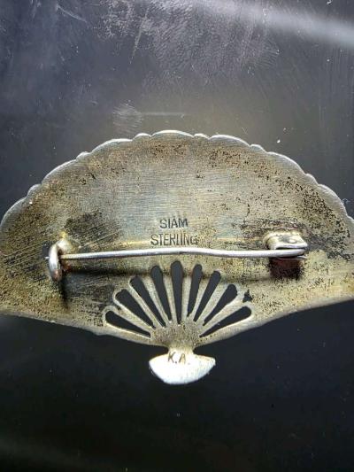 Rare Vintage Siamese Niello Fan Brooch  The Legend of Mekhal - Thumbnail 4