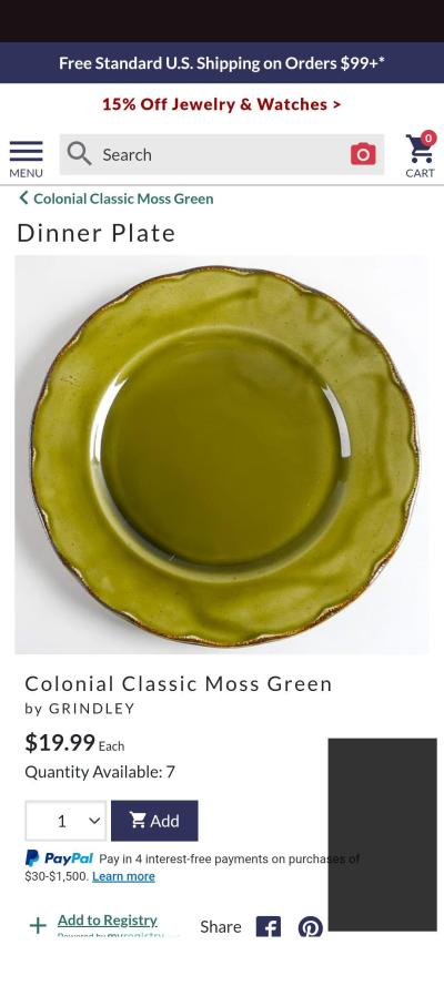 3 Grindley Colonial Classic Moss Green Dinner Plate - Thumbnail 4