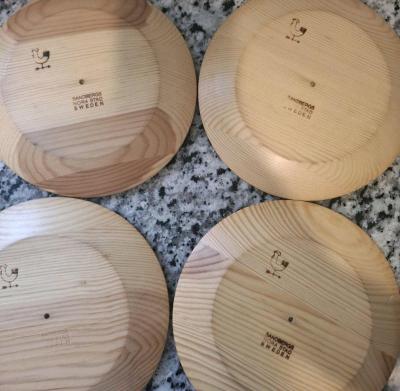 Rare  Sanbergs Nora Stad Sweden 4 Wooden Pine Plates - Thumbnail 4