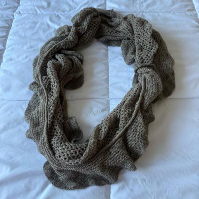 Taupe Metallic Knit Infinity Scarf with Ruffled Edge - Los Angeles, California