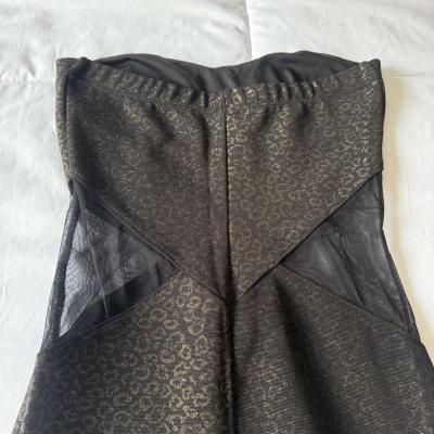 Strapless Black  Gold Animal Print Bodycon Dress with Mesh S - Thumbnail 2