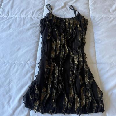 FOREVER 21 Twenty One Black  Gold Ruffled Mini Dress  Sheer - Thumbnail 2