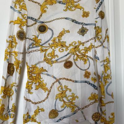 Gold Baroque Chain Print Sheer Mesh Long Sleeve Top  Size Sm - Thumbnail 5