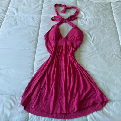 Hot Pink Halter Babydoll Mini Dress  XS  Open Back Tie Neck - Thumbnail 2