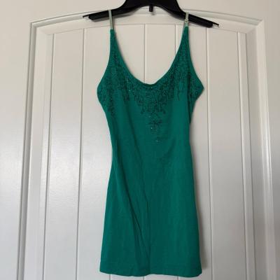 Embellished Teal Green Beaded Camisole Tank Top  Adjustable - Thumbnail 2