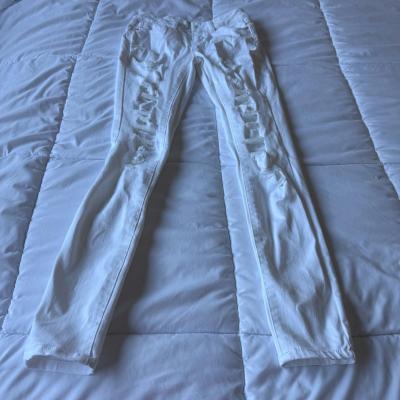 Pair of WAX JEANS white distressed skinny jeans made in USA - Thumbnail 4