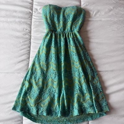 Mint  Teal Strapless Lace FitandFlare Dress  BuiltIn Padded - Thumbnail 4