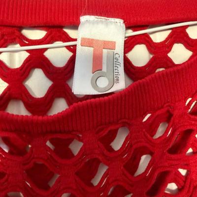 Brand New Red Openwork Knit Long Sleeve Top  Sheer Lattice S - Thumbnail 5