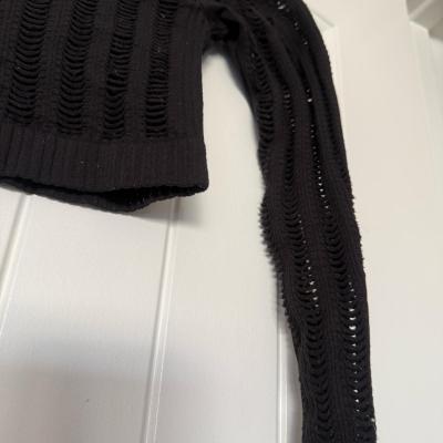 Black OpenKnit Ribbed Long Sleeve Crop Top  Textured Stateme - Thumbnail 5