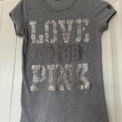 Y2K PINK Victorias Secret LOVE 86 Glitter Baby Tee XS - Thumbnail 2