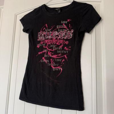 GUESS Jeans Womens Black Rhinestone Logo Graphic Tee Small Y - Thumbnail 3