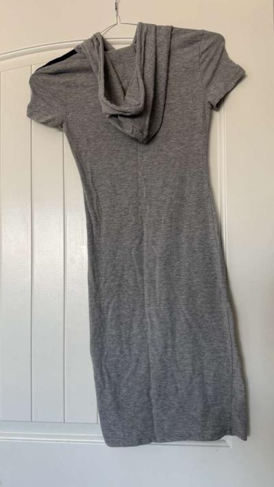 Heather Gray ShortSleeve Hooded TShirt Dress  Sporty Casual - Thumbnail 2