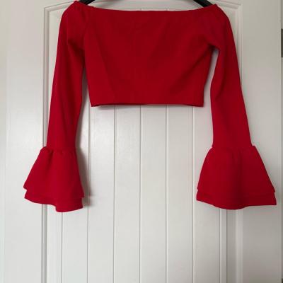 Red OffShoulder Bell Sleeve Crop Top  Bold Flattering  EyeCa - Thumbnail 4