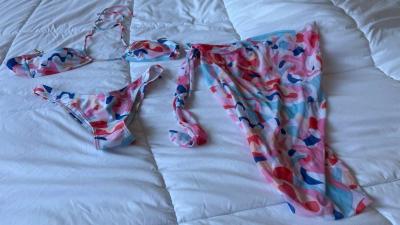 Colorful Abstract 3Piece Bikini Set w Padded Top  Sheer Wrap - Thumbnail 6