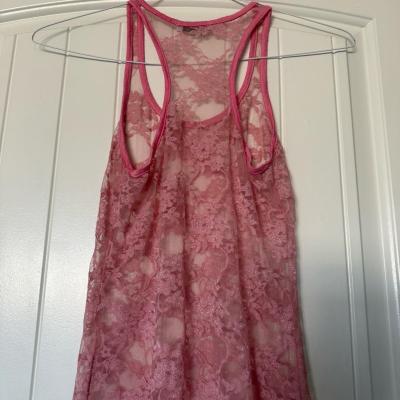 Sheer Dusty Rose Lace Racerback Tank Top  Romantic Boho - Thumbnail 5
