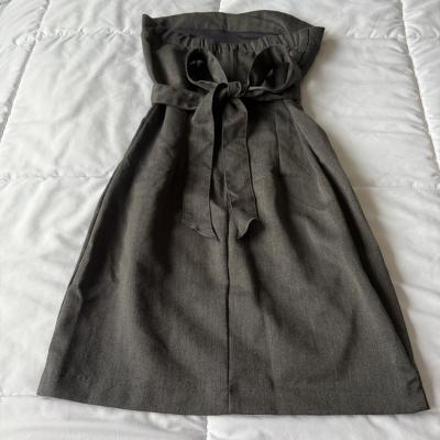 Strapless Charcoal Gray MilitaryInspired Dress with Gold Cre - Thumbnail 4