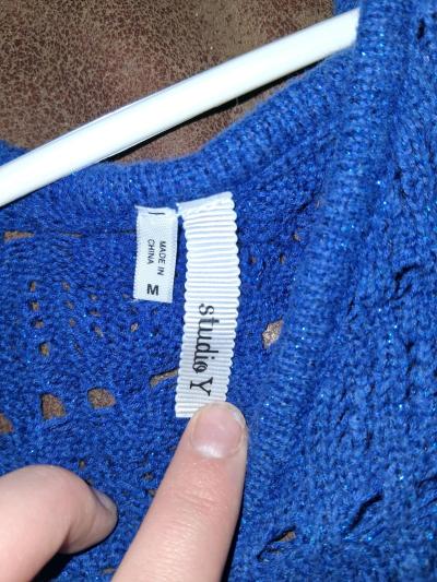 womens studio y blue sparkly long sleeve shirt - Thumbnail 3