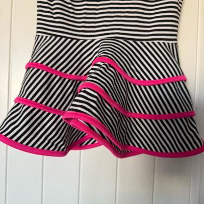 Black  White Striped Peplum Top with Hot Pink Trim  Size Sm - Thumbnail 4