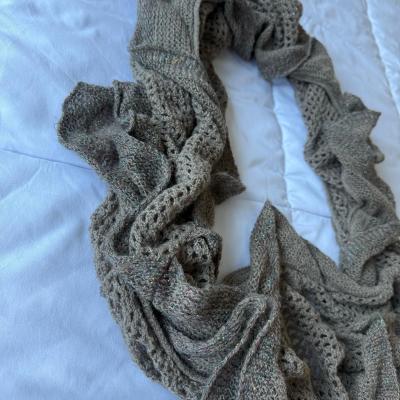 Taupe Metallic Knit Infinity Scarf with Ruffled Edge - Thumbnail 6