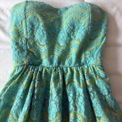 Mint  Teal Strapless Lace FitandFlare Dress  BuiltIn Padded - Thumbnail 3
