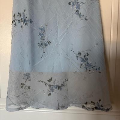 Powder Blue Soft Sky Blue Floral Chiffon Midi Dress  Subtle - Thumbnail 4