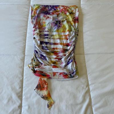 Strapless Abstract Watercolor Ruched Tube Top  Vibrant Multi - Thumbnail 5