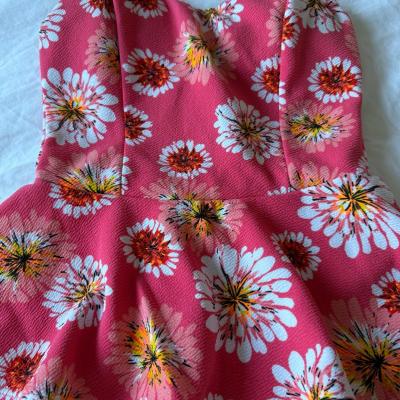Flirty Floral Strapless Peplum Top  Pink Daisy Print  Size - Thumbnail 2