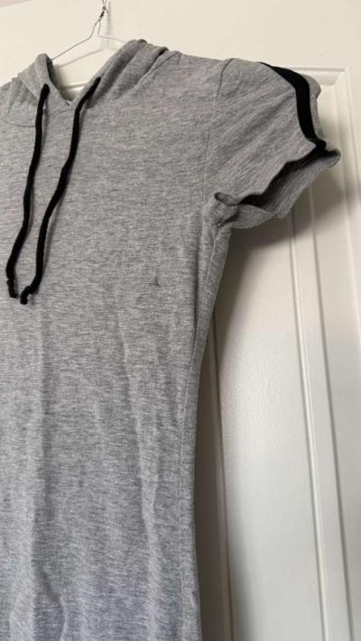 Heather Gray ShortSleeve Hooded TShirt Dress  Sporty Casual - Thumbnail 3