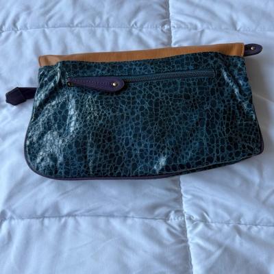 Teal CrocEmbossed Envelope Clutch  Tan  Purple Colorblock - Thumbnail 6