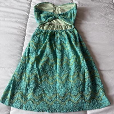 Mint  Teal Strapless Lace FitandFlare Dress  BuiltIn Padded - Thumbnail 2