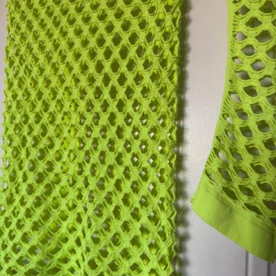 Neon Lime Green Fishnet Mesh Long Sleeve Tunic  Y2K Festival - Thumbnail 2