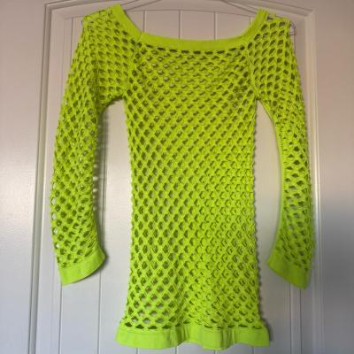 Neon Lime Green Fishnet Mesh Long Sleeve Tunic  Y2K Festival - Thumbnail 3