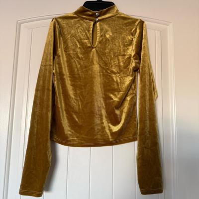Mustard Gold Velvet HighNeck Long Sleeve Top with Keyhole Ba - Thumbnail 2