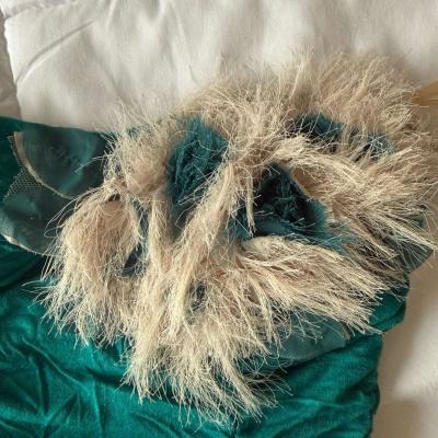 Teal Strapless Ruched Cocktail Dress with Feather Trim - Thumbnail 5