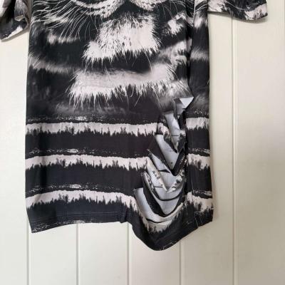 Black  White Tiger Print Bodycon Dress with Ladder CutOut Sl - Thumbnail 2