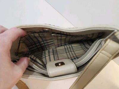 Vintage Liz Claiborne Beige Faux Leather Woven Handbag - Thumbnail 4