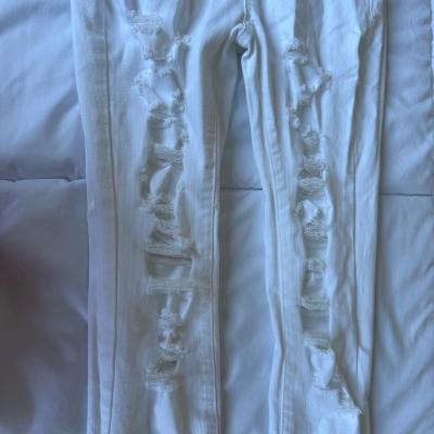 Pair of WAX JEANS white distressed skinny jeans made in USA - Thumbnail 3