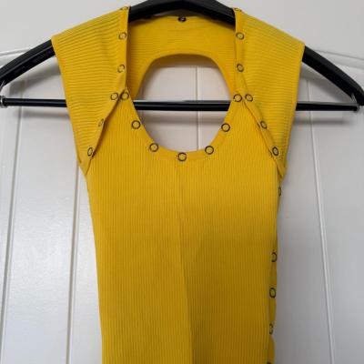 Mustard Yellow Ribbed SnapDetail Midi Dress  Cutout Back  Wo - Thumbnail 6